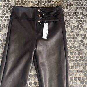 Koral Black Faux Leather Pants with Ring Details